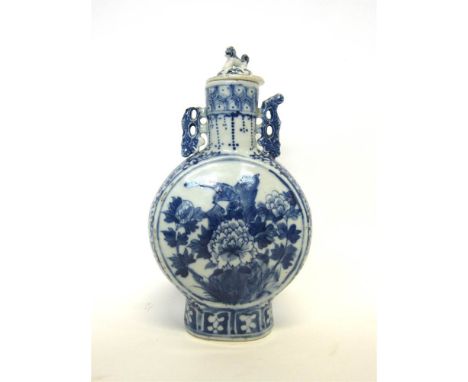 A CHINESE BLUE & WHITE MOON FLASK with Kangxi four character mark but of later period, each side decorated with a bird among 