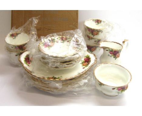 A ROYAL ALBERT 'OLD COUNTRY ROSES' PATTERN BONE CHINA PART TEA SERVICE comprising five cups, six saucers, milk jug, sugar bow