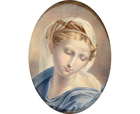 CONTINENTAL SCHOOL (19TH CENTURY) Bust Portrait of a Lady, possibly the Virgin Mary, watercolour, unsigned, 20cm x 14.5cm.