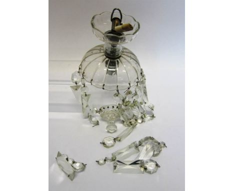 A CUT GLASS HANGING LIGHT FITMENT hung with lustre drops, approximately 31cm high