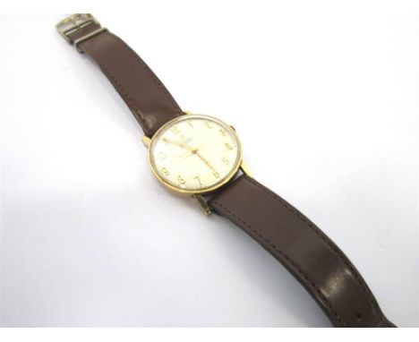 OMEGA, AUTOMATIC, A GENTLEMAN'S 9CT GOLD WRISTWATCH the circular white dial with gilt Arabic numerals, hands and sweep second