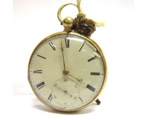 THOMAS & JONATHAN OLLIVANT, MANCHESTER, 18CT GOLD OPENFACED POCKETWATCH case makers T.E. over H.F., Chester 1833, the off whi