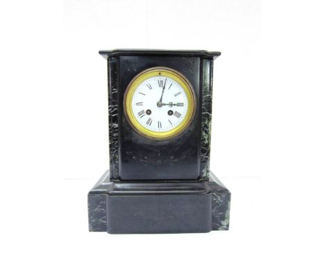 A VICTORIAN SLATE MANTLE CLOCK the enamel dial with Roman numerals (case A/F), 32cm high