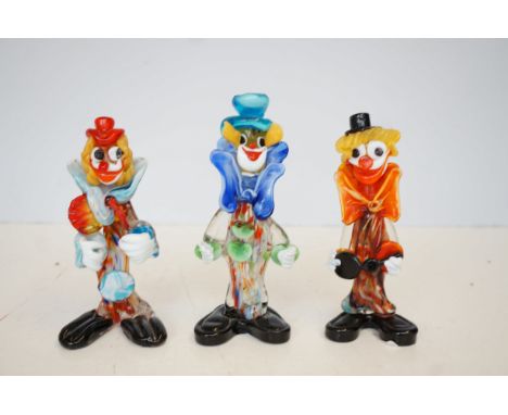 3x Murano art glas clown figures 