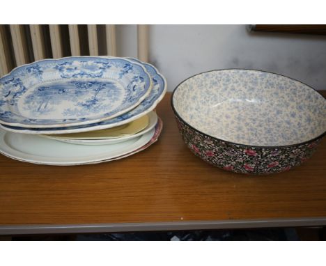 Collection of meat plates &amp; large Royal Doulton basin 