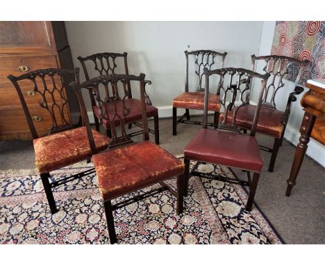 A fine set of George III style mahogany dining chairs, in manner of Thomas Chippendale, circa 1900, including two armchairs, 