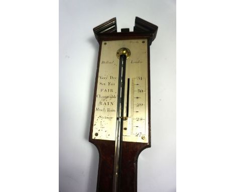 A George III mahogany stick barometer, late 18th century, signed Dolland, London, with a silvered scale marked 27-31, set in 