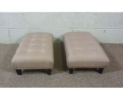 A pair of modern button upholstered footstools, 20cm high, 75cm long; together with a George III style stool (3)