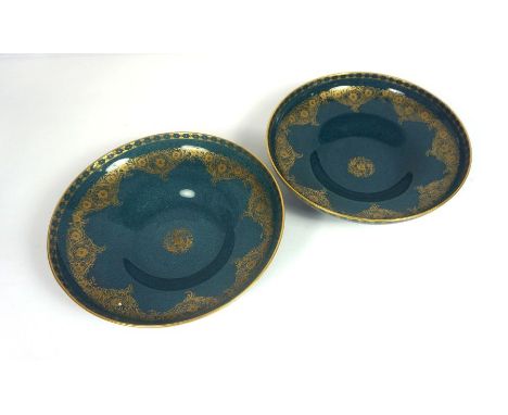 Two Royal Worcester blue and gilt bowls, numbered: 2770, 27cm diameter