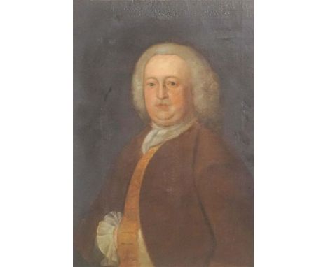 British School, 18th century, Portrait of a Gentleman, half length, wearing a wig, oil on canvas, 76cm x 64cm; together with 