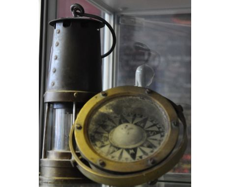 A P type compass by  Hamblin & co, Dia:16cm, together with a miners lamp. 
