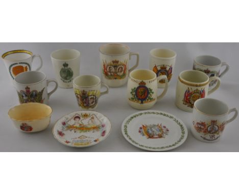 A collection of 14 Royal commemorative cups, saucers etc, Victorian to modern