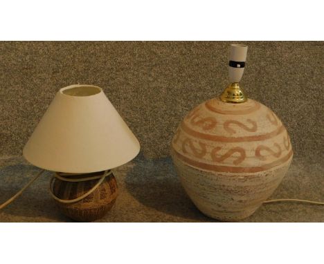 Two ceramic glazed lamps. H.40cm 