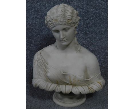 An antique Copeland parian bust of Clytie, The Water Nymph, modelled by C. Delpech for the Art Union of London,1855, impresse