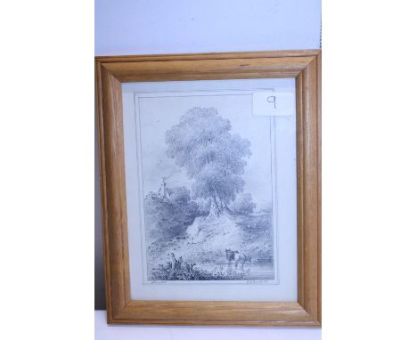 A signed pencil sketch of a London scene by John Arnold Sanders 1801-1878 