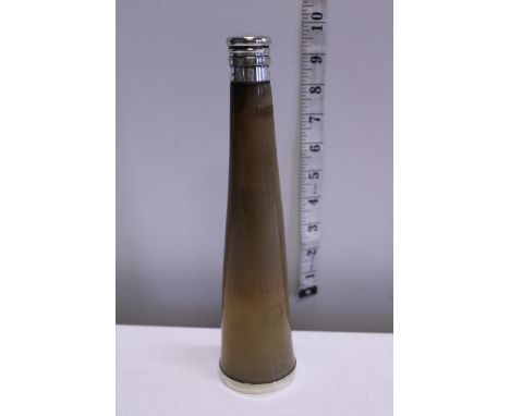 A unusual white metal mounted horn flask 