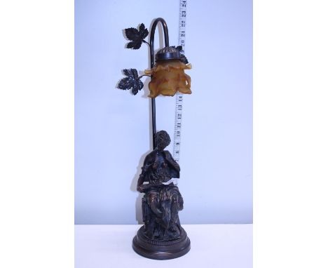 A heavy classical style table lamp with glass shade, shipping unavailable 
