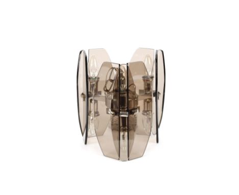 A 1970's smoked glass and metal pendant ceiling light fitting