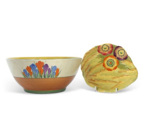 A large Clarice Cliff crocus bowl together with a further Carlton ware bowl with floral decoration