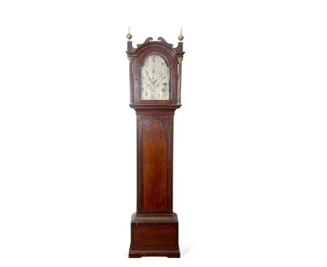 William Morris, Yarmouth a Georgian mahogany long case clock with silvered arch dial with Roman and Arabic numerals, subsidua