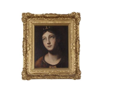 Attributed to Florentine School, circa 19th century, Bust portrait of a lady adorning a crown, oil on canvas (relined), 26x34