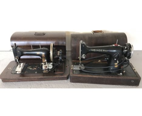 A cased vintage Singer electric sewing machine complete with key. Together with a cased American vintage sewing machine.