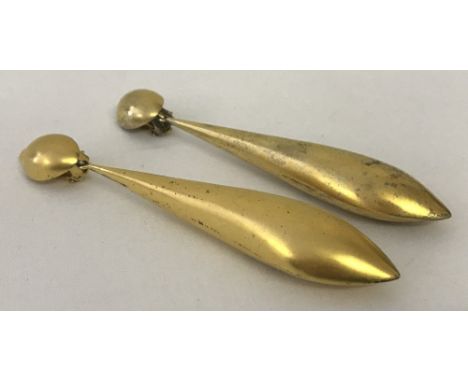 A pair of vintage silver gilt large drop clip on earrings. Marked 925 to back of clip on each earring.