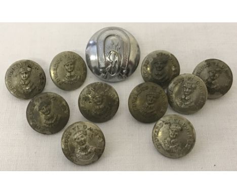 A set of 10 vintage tunic buttons from Christ's Hospital School Cadet Force depicting Edward VI. Together with one other.