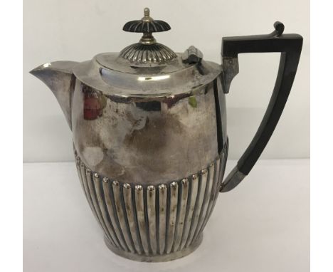 A silver plated Edwardian classic design coffee pot by J Turton &amp; Co, 1910-1923. Fluted design to base of pot and lid fin