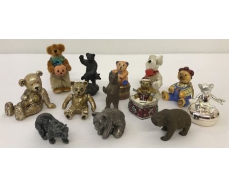 A small collection of teddy bear figures, teddy bear ceramic perfume bottle and trinket boxes. To include examples by Wedgwoo