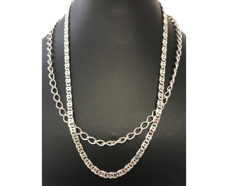 2 vintage silver necklaces. 18" curb style chain, clasps marked 925, together with a snail style chain clasps marked 925 Ital