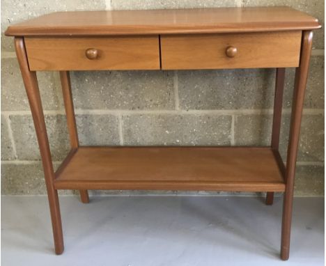 A modern White &amp; Newton, Sutcliffe Furniture teak 2 drawer hall table with under shelf.