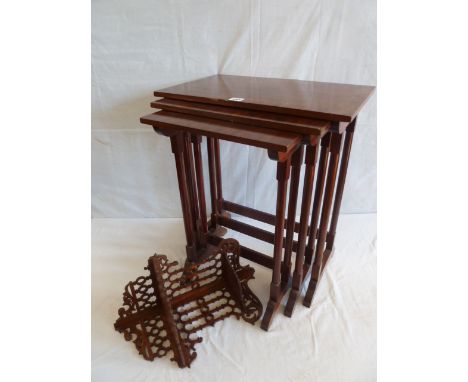 Mahogany nest of tables and fretwork corner shelf 
