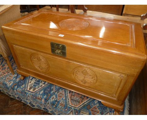 Mid 20thC Chinese camphor wood trunk or blanket chest 
