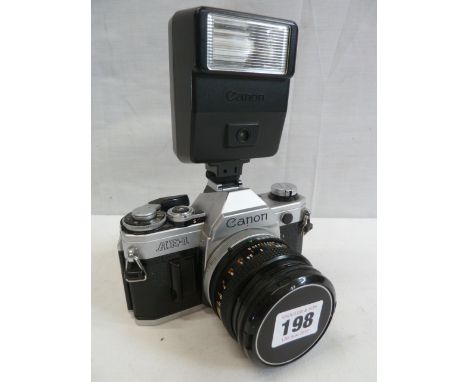 Canon AE-1 SLR camera and flash unit 