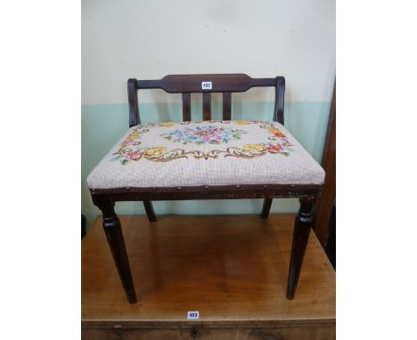 Early 20thC mahogany tapestry seated low back dressing stool