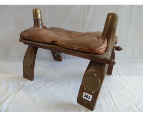Brass mounted leather seat camel stool 