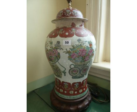 Large Chinese ginger jar converted to table lamp (with old repair) 