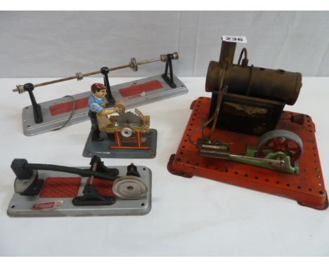Mamod static steam engine with Wilesco workshop Anvil, woodcutter etc 