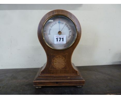 Edwardian inlaid mahogany balloon shape desk barometer 