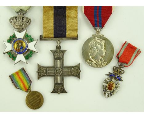 A First War period Military Cross medal, central GR monogram, undated and unnamed, original ribbon, together with a Greek ena