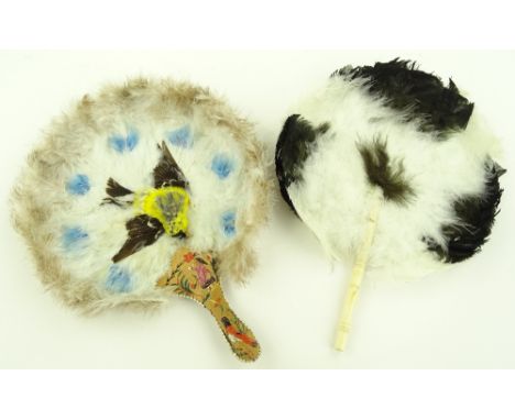A 19th century Native American Indian feather fan, mounted with a taxidermic exotic bird, with coloured straw work handle dep