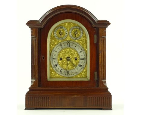 A mahogany cased 8-day double fusee chain driven bracket clock circa 1900, ornate brass and silvered dial, brass movement str