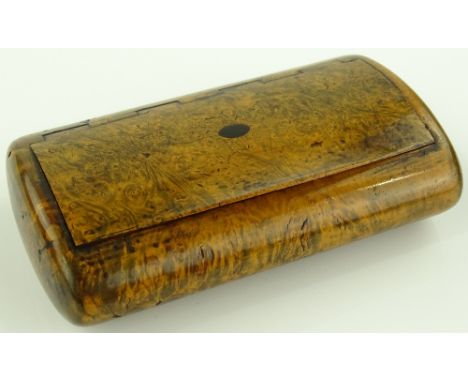 A Victorian burr wood table snuff box, tortoiseshell lined, length 12cm.
