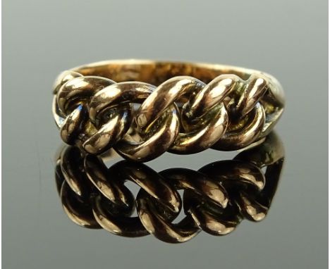 An Antique 9ct rose gold plait design ring, hallmarks for London 1902, size K, 3.9g.