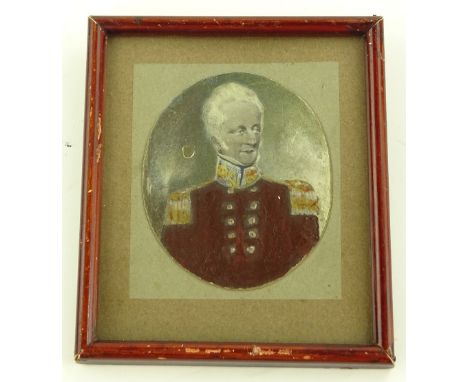Miniature watercolour on paper, portrait of General Osborne, framed, overall height 15cm.