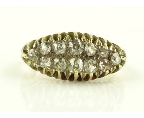 A Victorian double row diamond ring, unmarked gold settings, size K, 5.3g.