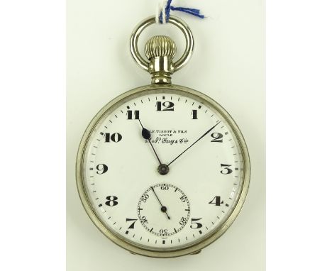 A stainless steel cased Tissot open face topwind pocket watch, with subsidiary seconds dial, case no. 284835, case width 49mm