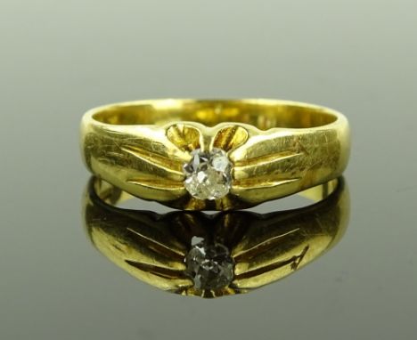 An 18ct gold diamond set gypsy ring, old cut diamond approx. 0.35cts, size R, 4.5g.