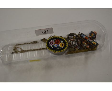 A micro mosaic trinket box; together with similar bracelet, ear-rings and brooch etc.